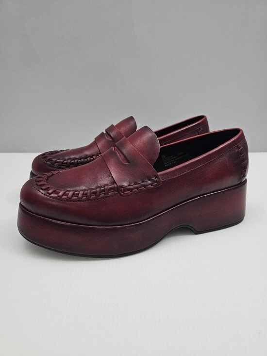 Kork-Ease Shoes - Kork Ease Pixie Platform Penny Loafer Womens 9 Dark Brick Red Leather Wedge NEW